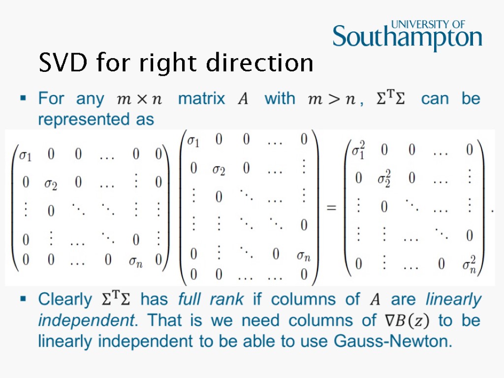 SVD for right direction